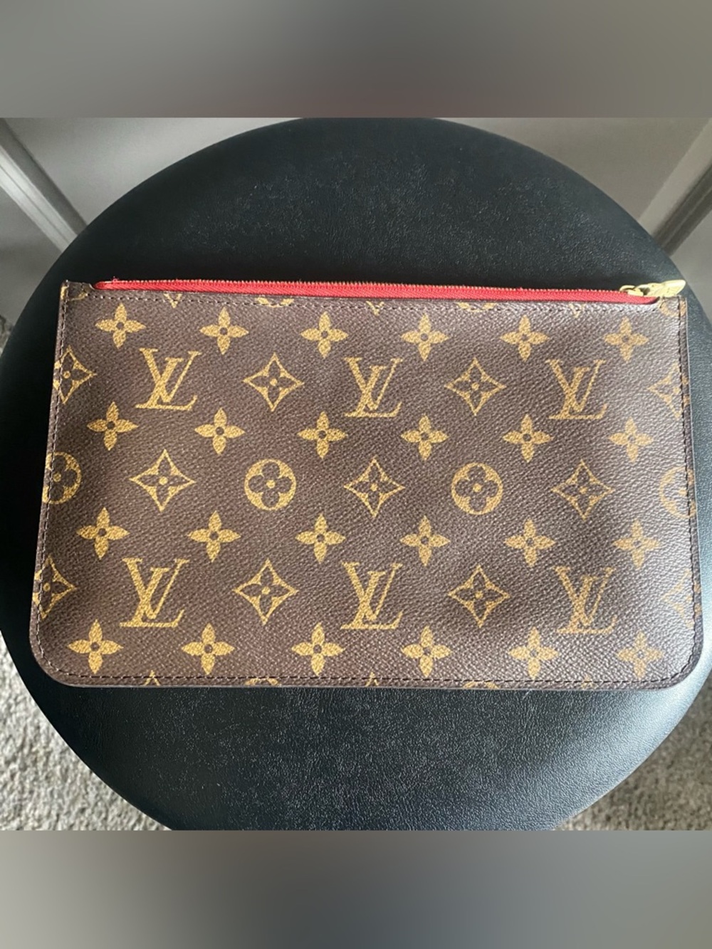 Louis Vuitton Brown Monogram Canvas Pouch with Red Trim